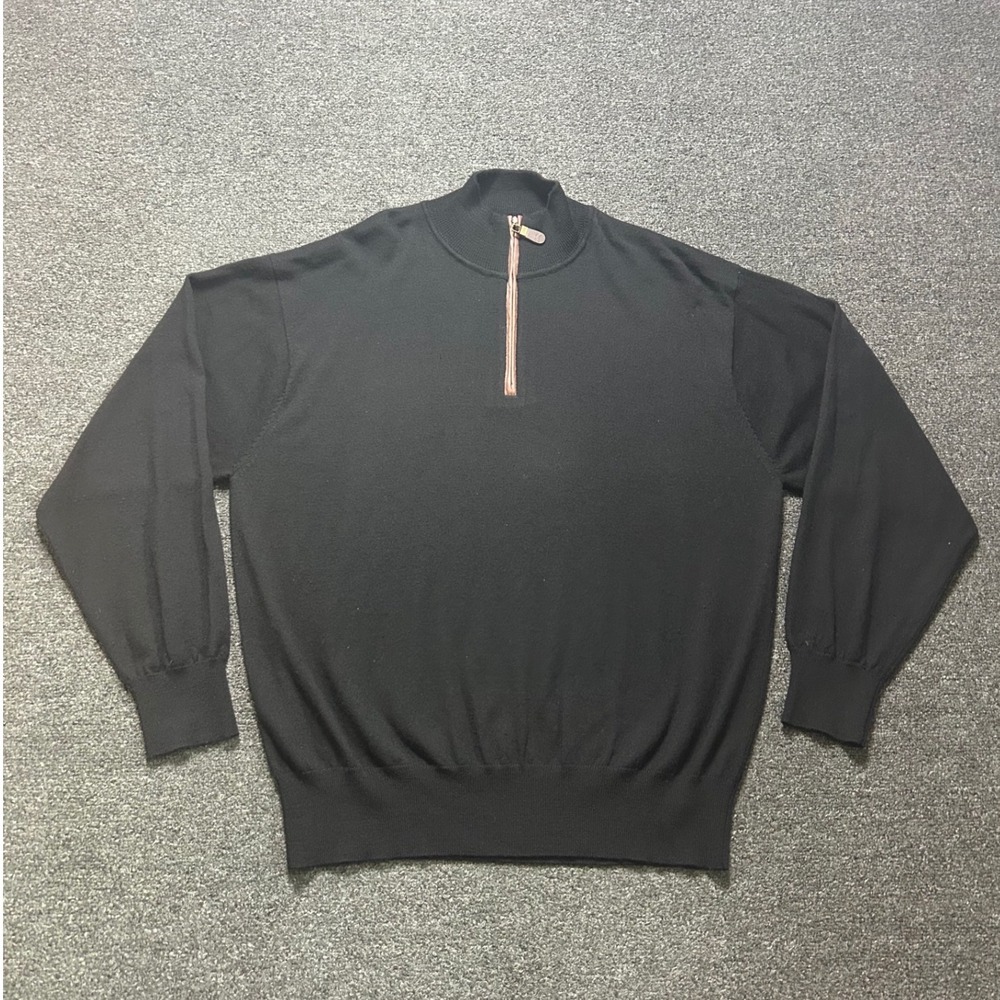 Orvis 1/4 Zip Sweater Black Mens XL 100% Wool Mock Neck Pullover Knit Outdoors